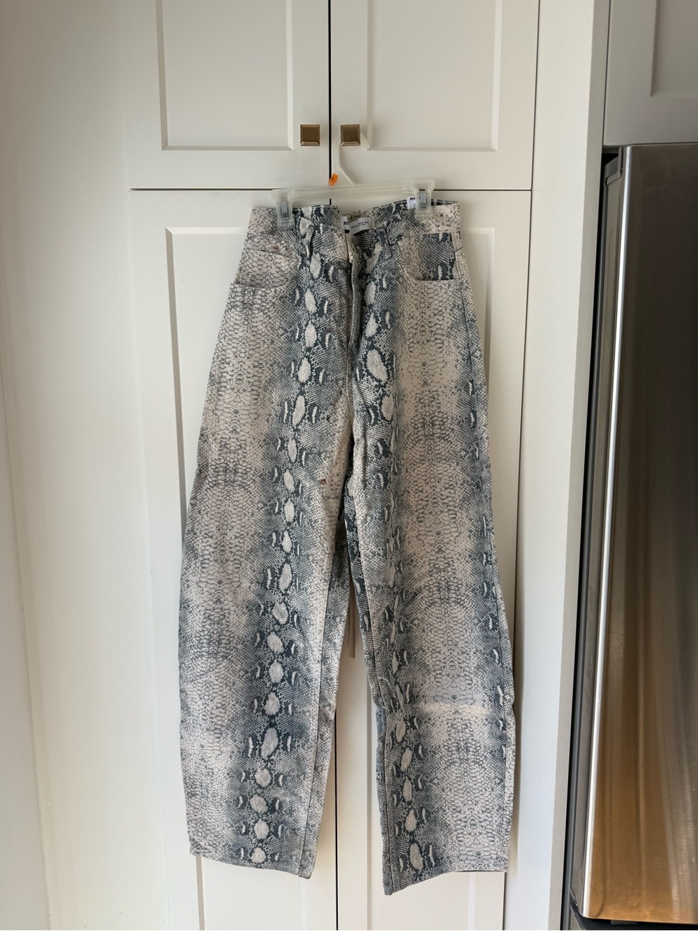 Bershka Gray Snake-Print Wide Leg Jeans